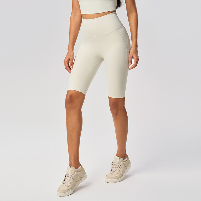 Women's elastic abdominal compression exercise five quarter pants yoga pants Color:Bone white;SIZE:S