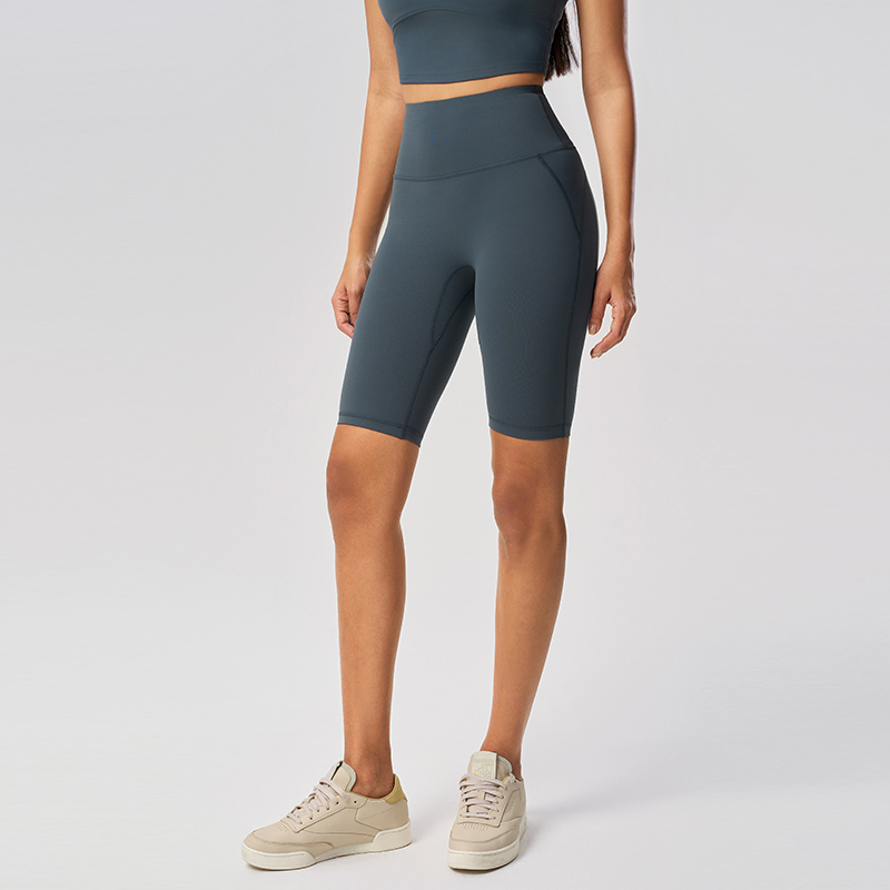 Women's elastic abdominal compression exercise five quarter pants yoga pants Color:Oil blue;SIZE:S