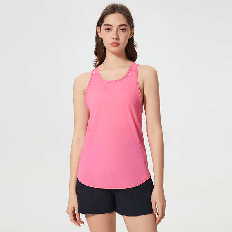 Women's vest mesh breathable yoga suit Color:Cherry Blossom;SIZE:S