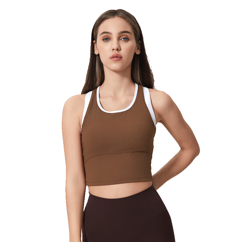 Women's contrasting I-shaped yoga vest Grilled brown  