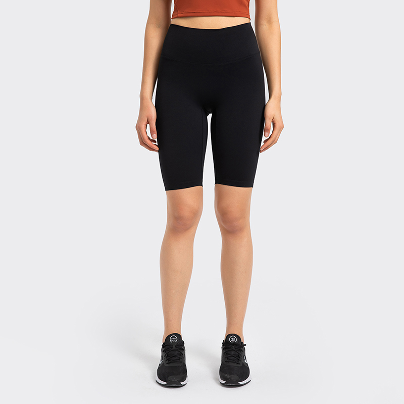 Women's T-line yoga pants peach hip high waisted sports shorts Black  