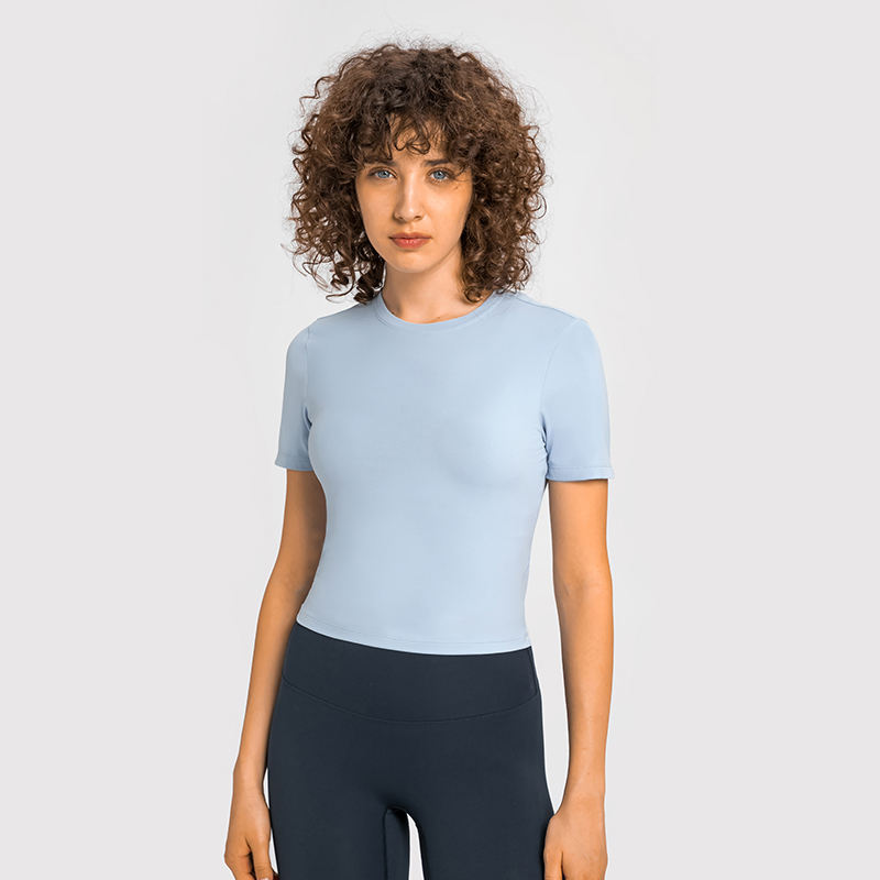 Women's yoga outfit versatile casual sports short sleeved WATER BLUE  