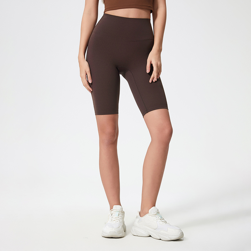 Women's T-line yoga pants peach hip high waisted sports shorts Dark Coffee