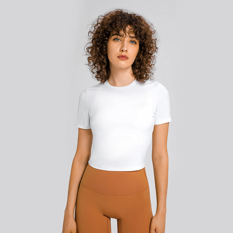 Women's yoga outfit versatile casual sports short sleeved WHITE  