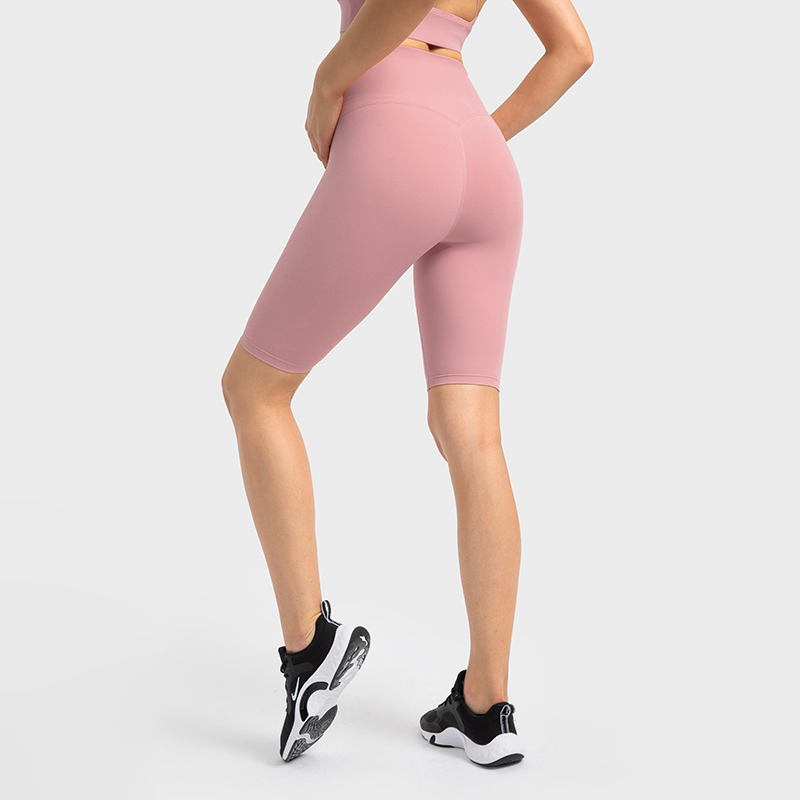 Women's T-line yoga pants peach hip high waisted sports shorts Coral Pink