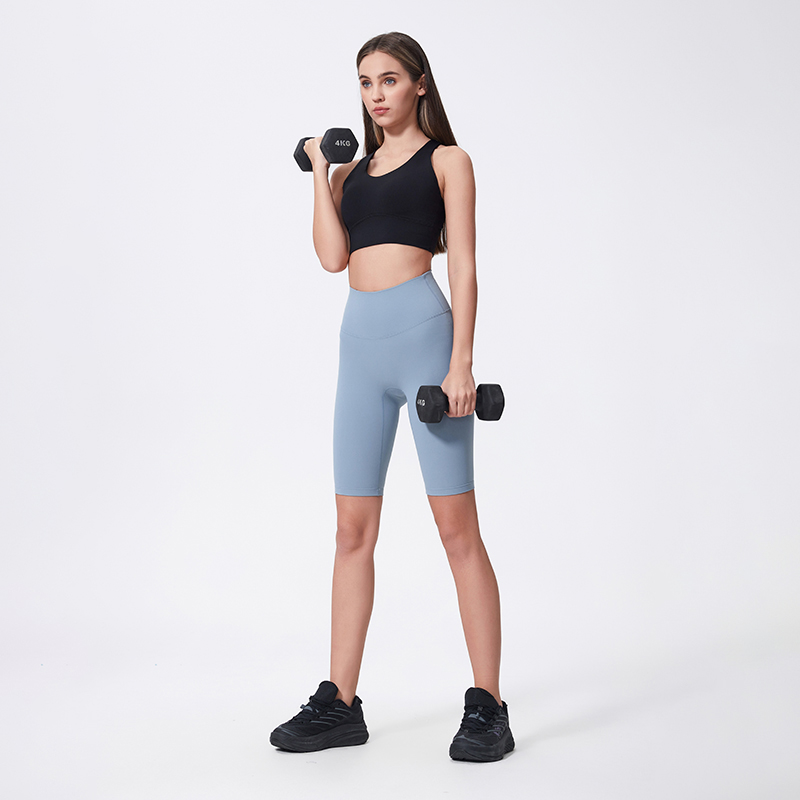 Women's T-line yoga pants peach hip high waisted sports shorts Cement Blue