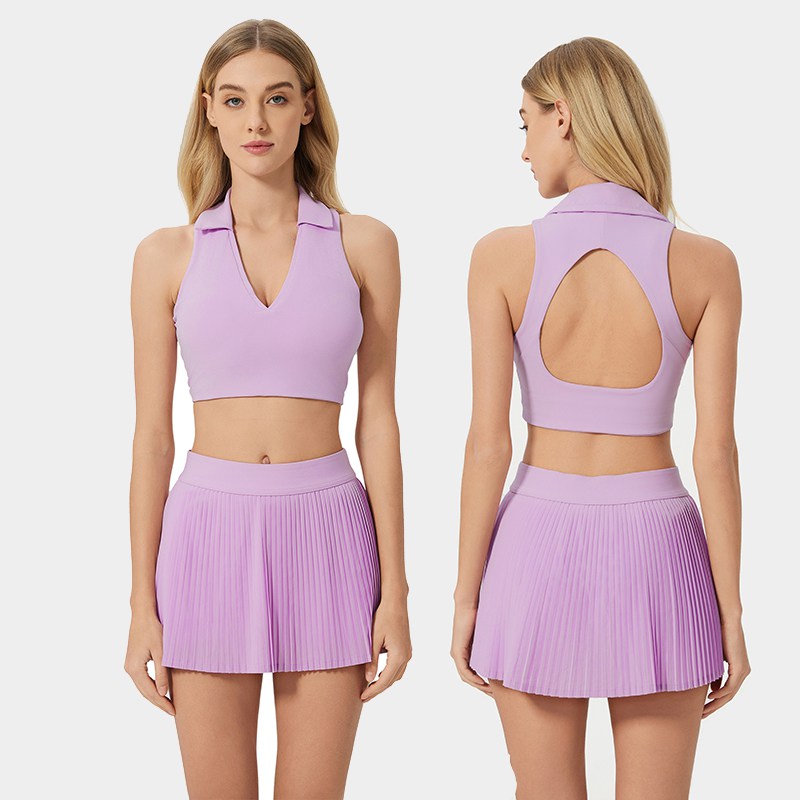 Women's vest fitness bra POLO lapel hollow back sports bra