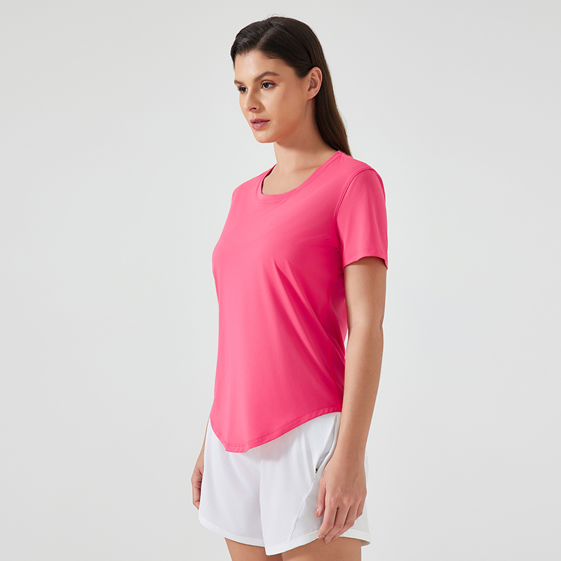 Women's versatile sports top with slim fit and fitness short sleeves Glaze powder  