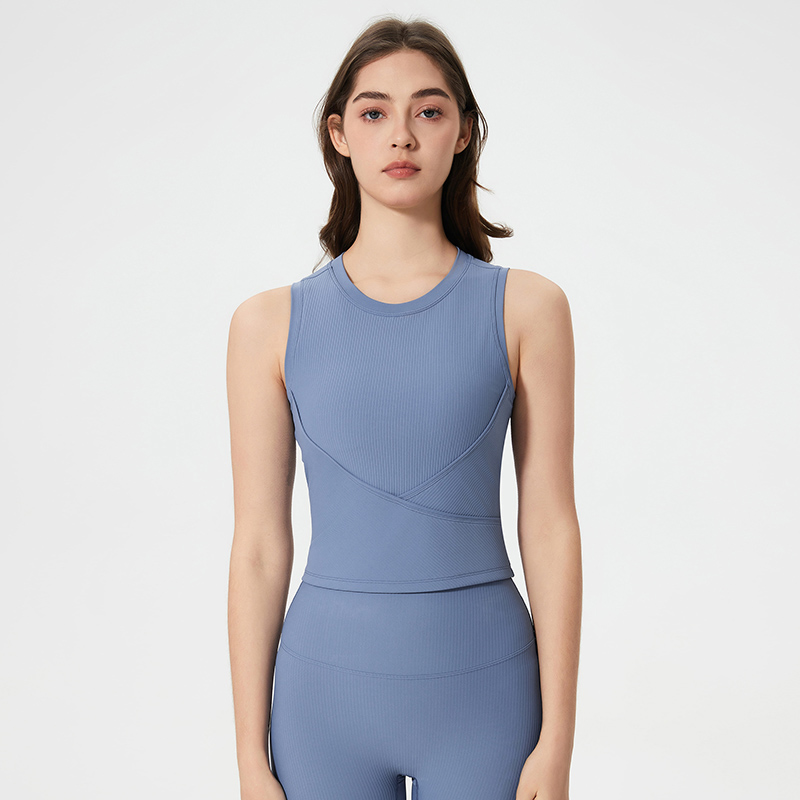 Women's yoga clothes gathered together, shockproof running and fitness vest Oasis Blue