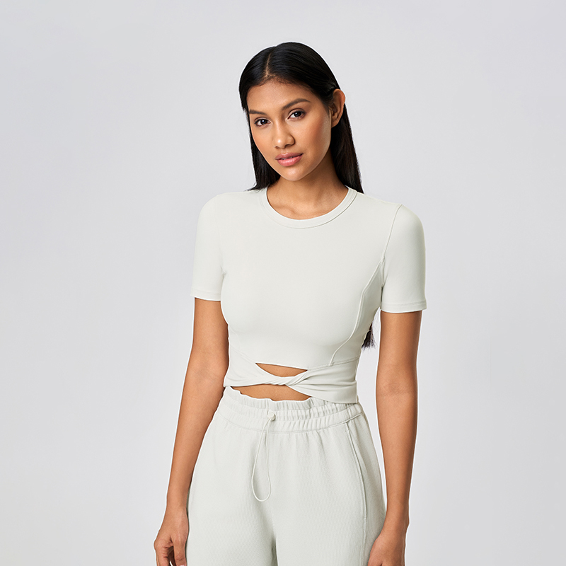 Women's yoga suit top short sports short sleeved t-shirt Bone White  