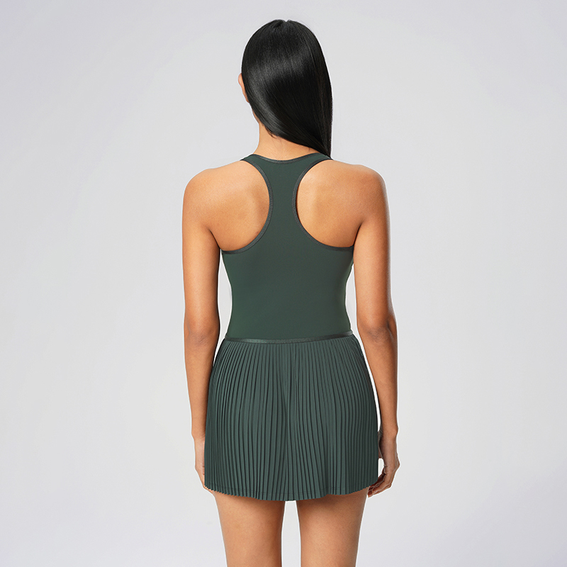 Women's beautiful back sports dress with breast pad for women Retro green  