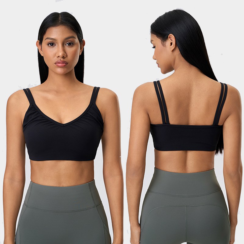 Women's deep V-neck semi fixed cup yoga bra breathable sports bra