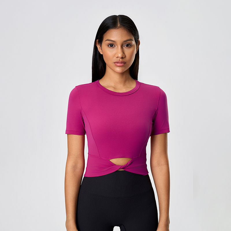 Women's yoga suit top short sports short sleeved t-shirt Wild Berry Color  