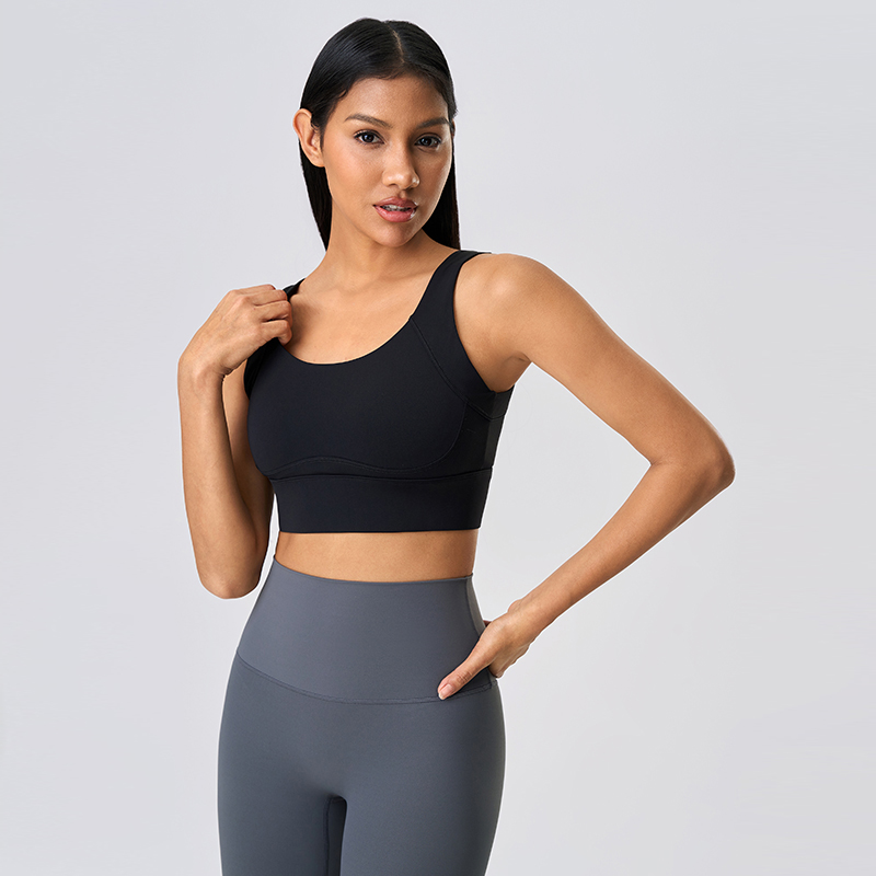 Women's yoga bra shockproof and anti sagging four row buckle sports bra Black