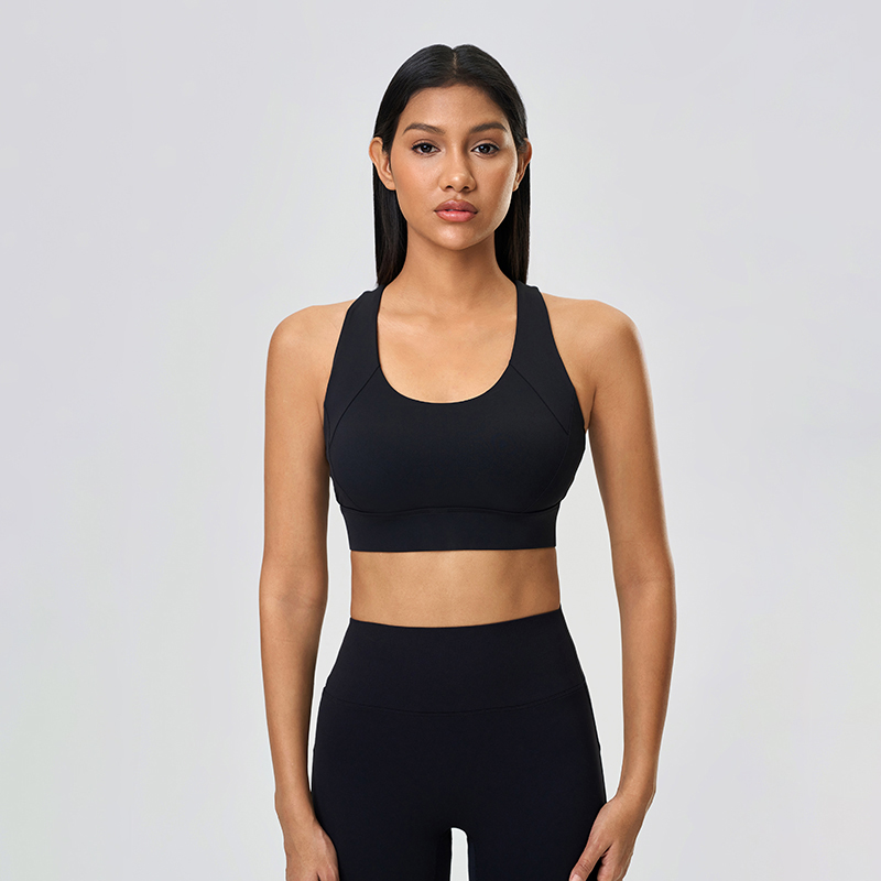 Women's yoga bra with adjustable buckle sports bra, high-strength fitness vest Black  