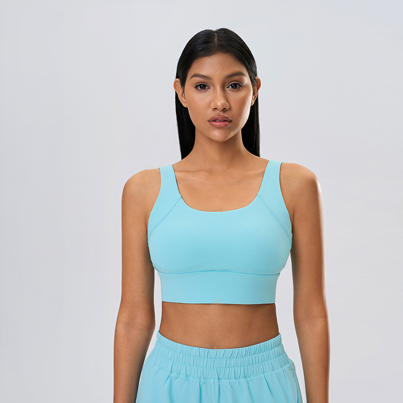 Women's yoga bra shockproof and anti sagging four row buckle sports bra Cyan  